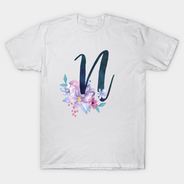 Floral Monogram N Pretty Lilac Bouquet T-Shirt by floralmonogram